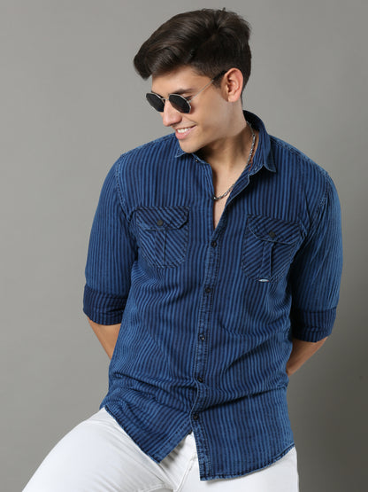 Monte Stripe Cargo Blue Shirt A2268A