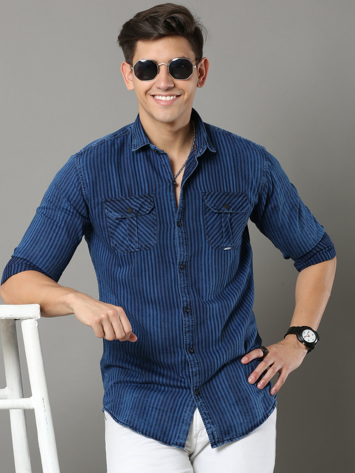 Monte Stripe Cargo Blue Shirt A2268A