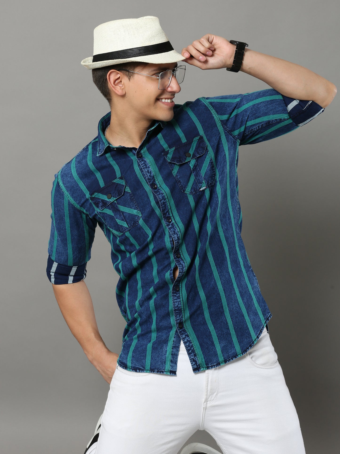 Carlo Cargo Green/Blue Shirt B2268B