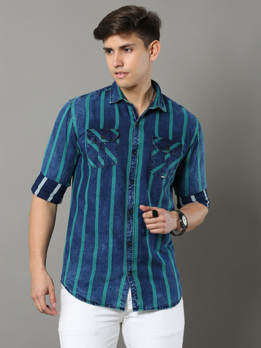 Carlo Cargo Green/Blue Shirt B2268B