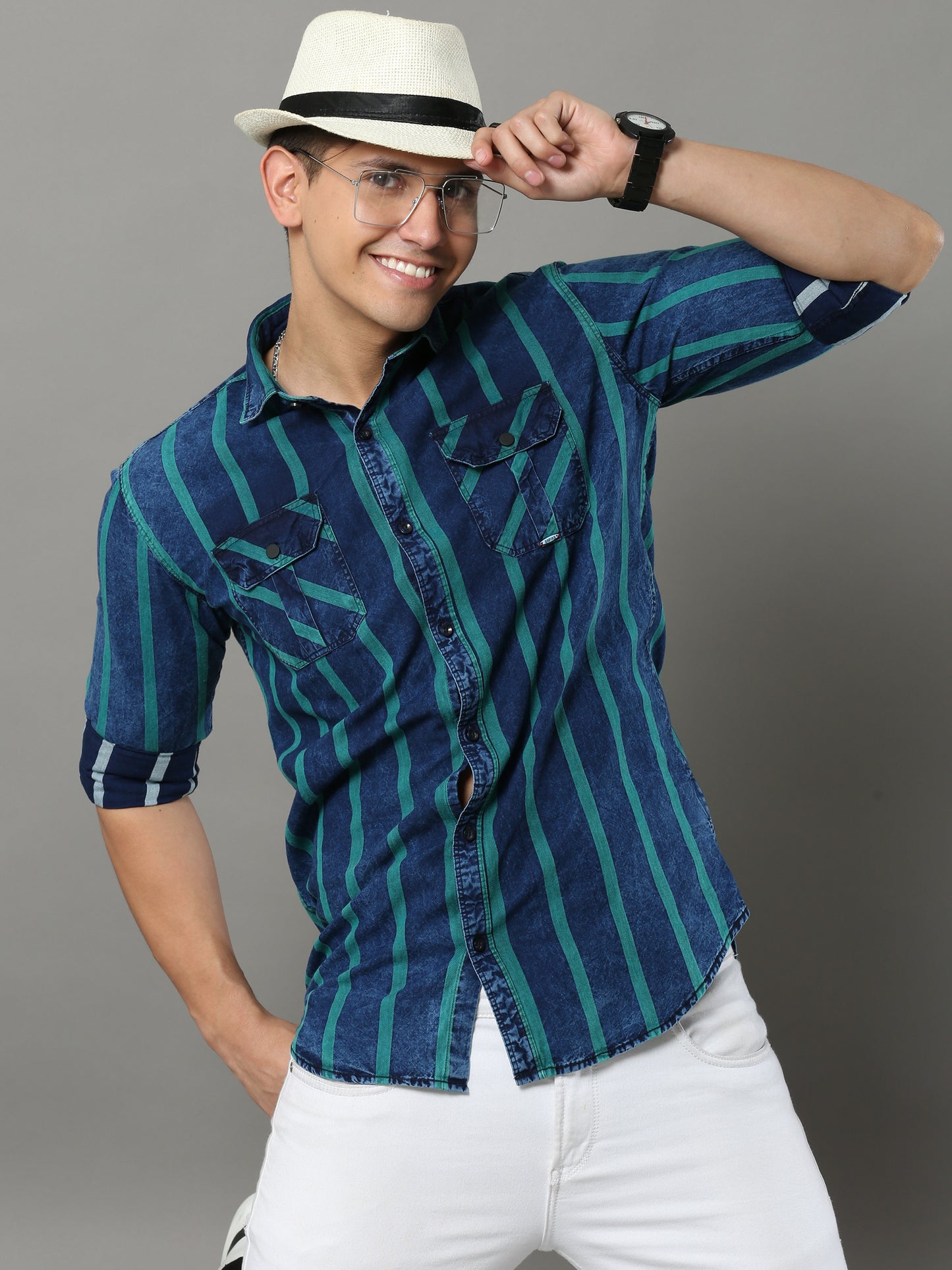 Carlo Cargo Green/Blue Shirt B2268B