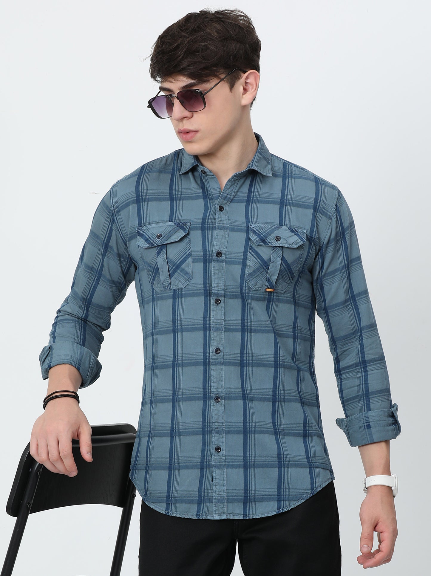 Tomford Checks Turquoise Cargo Shirt - A2250A