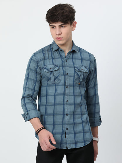 Tomford Checks Turquoise Cargo Shirt - A2250A