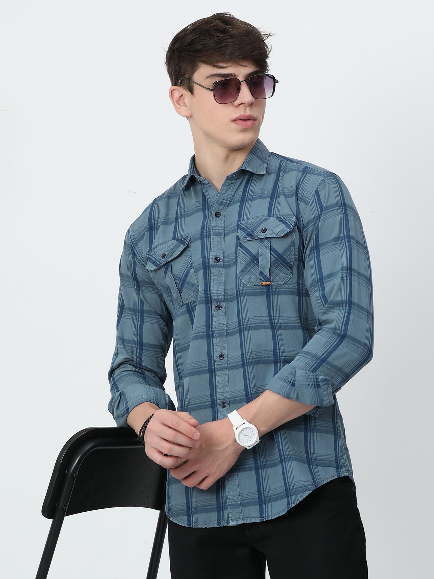 Tomford Checks Turquoise Cargo Shirt - A2250A