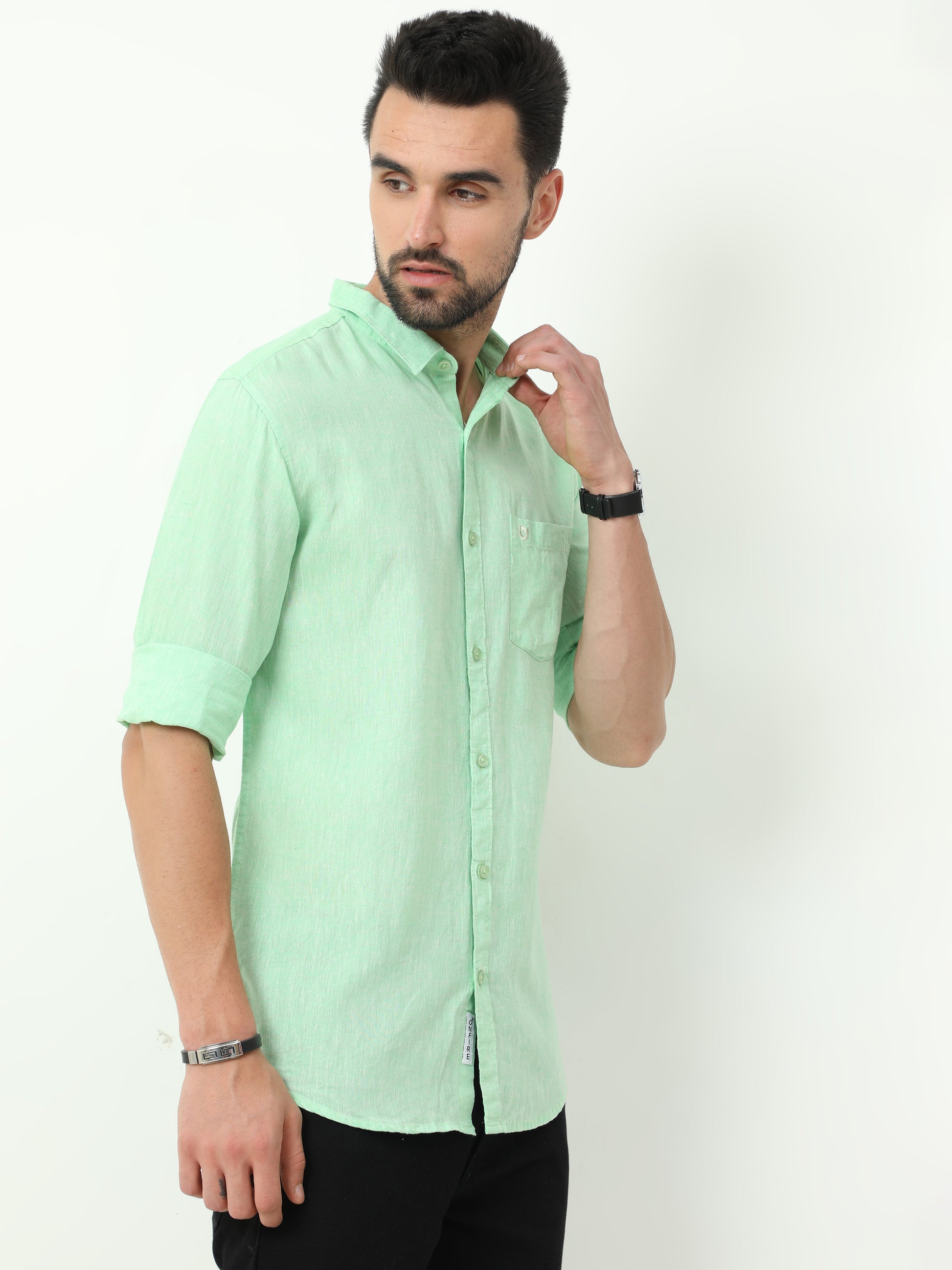 Onfire Linen Parrot Green Shirt