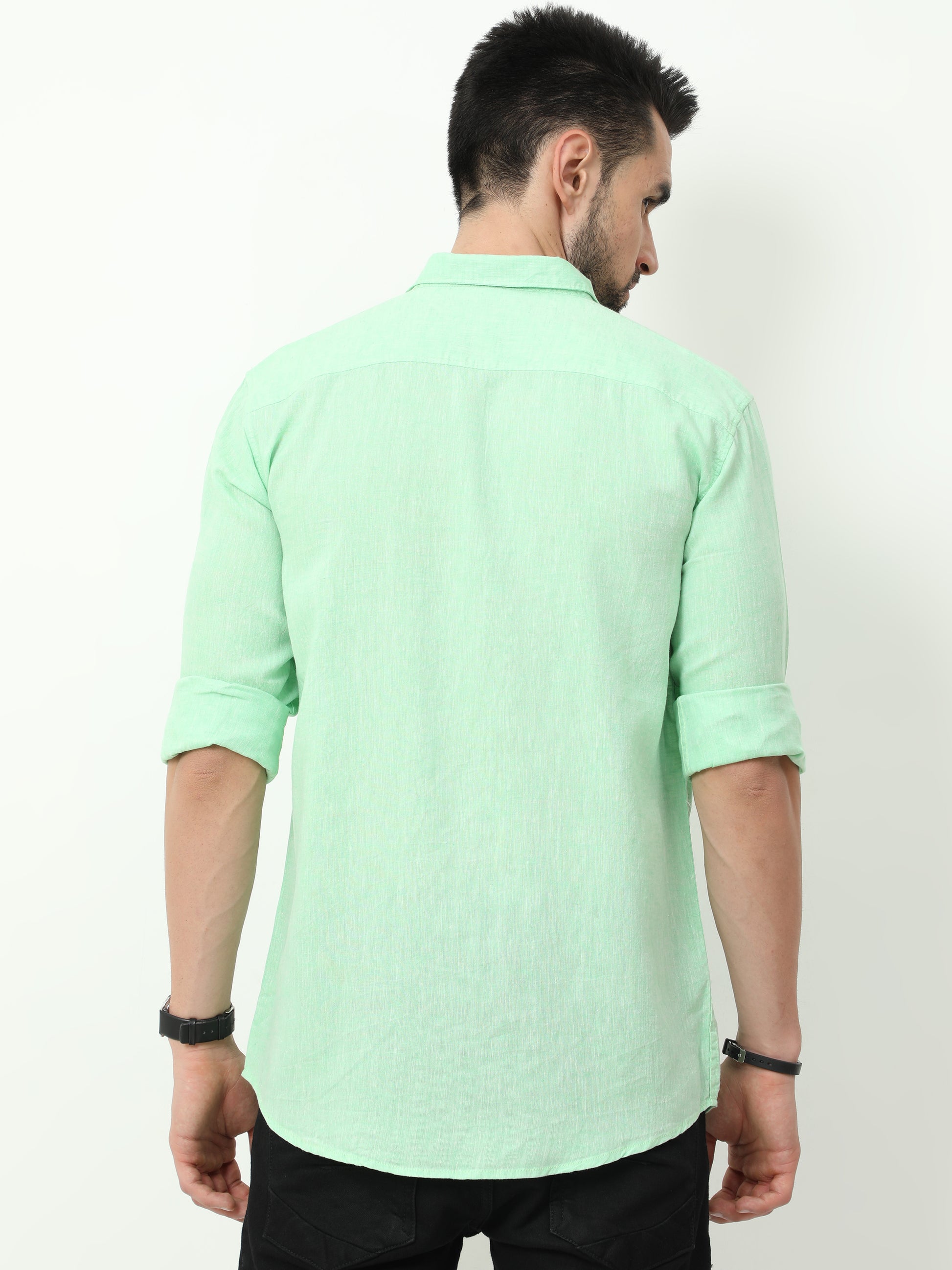 Onfire Linen Parrot Green Shirt