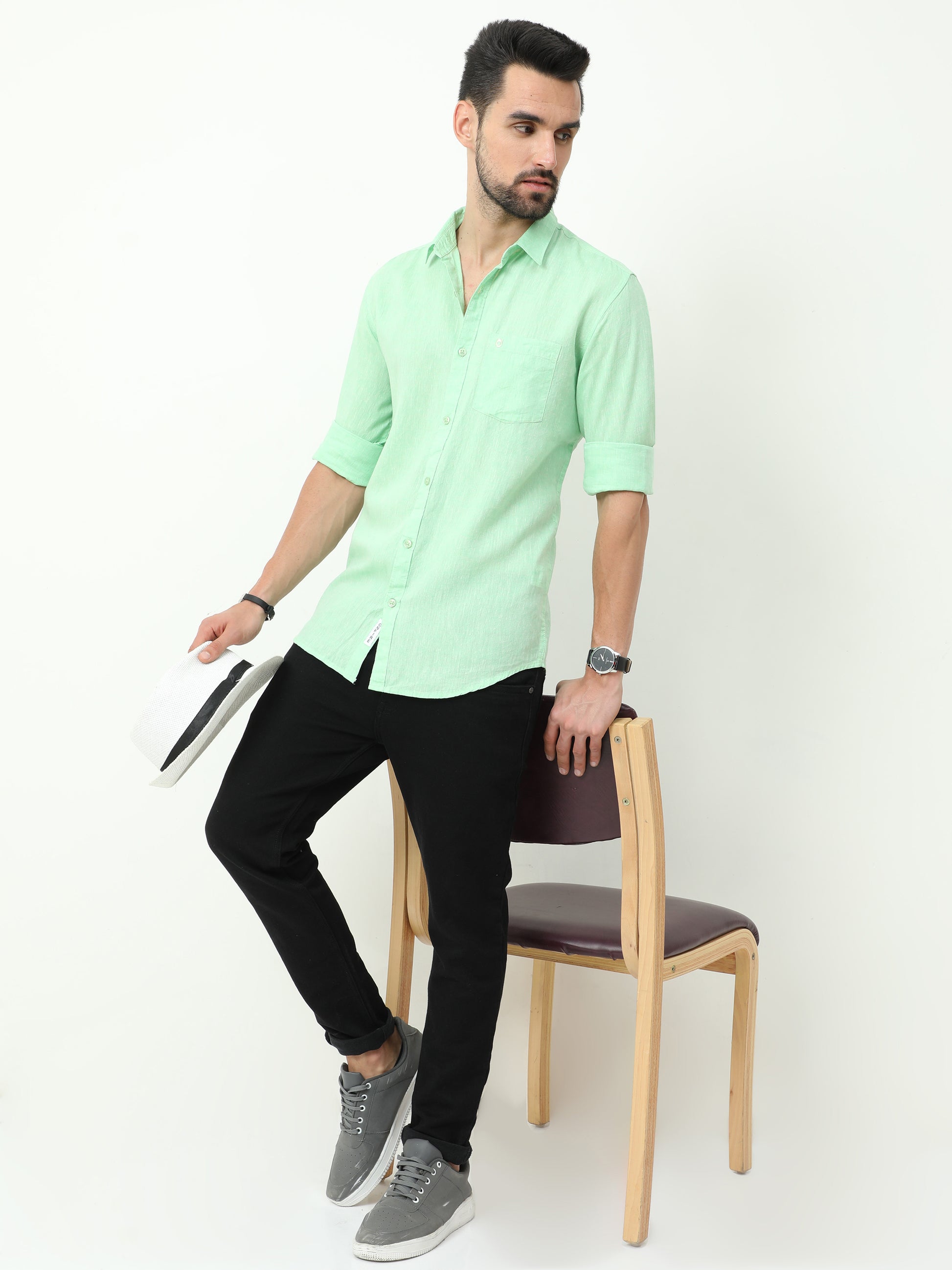 Onfire Linen Parrot Green Shirt