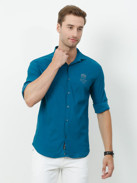 Onfire Designer Peacock Blue Shirt