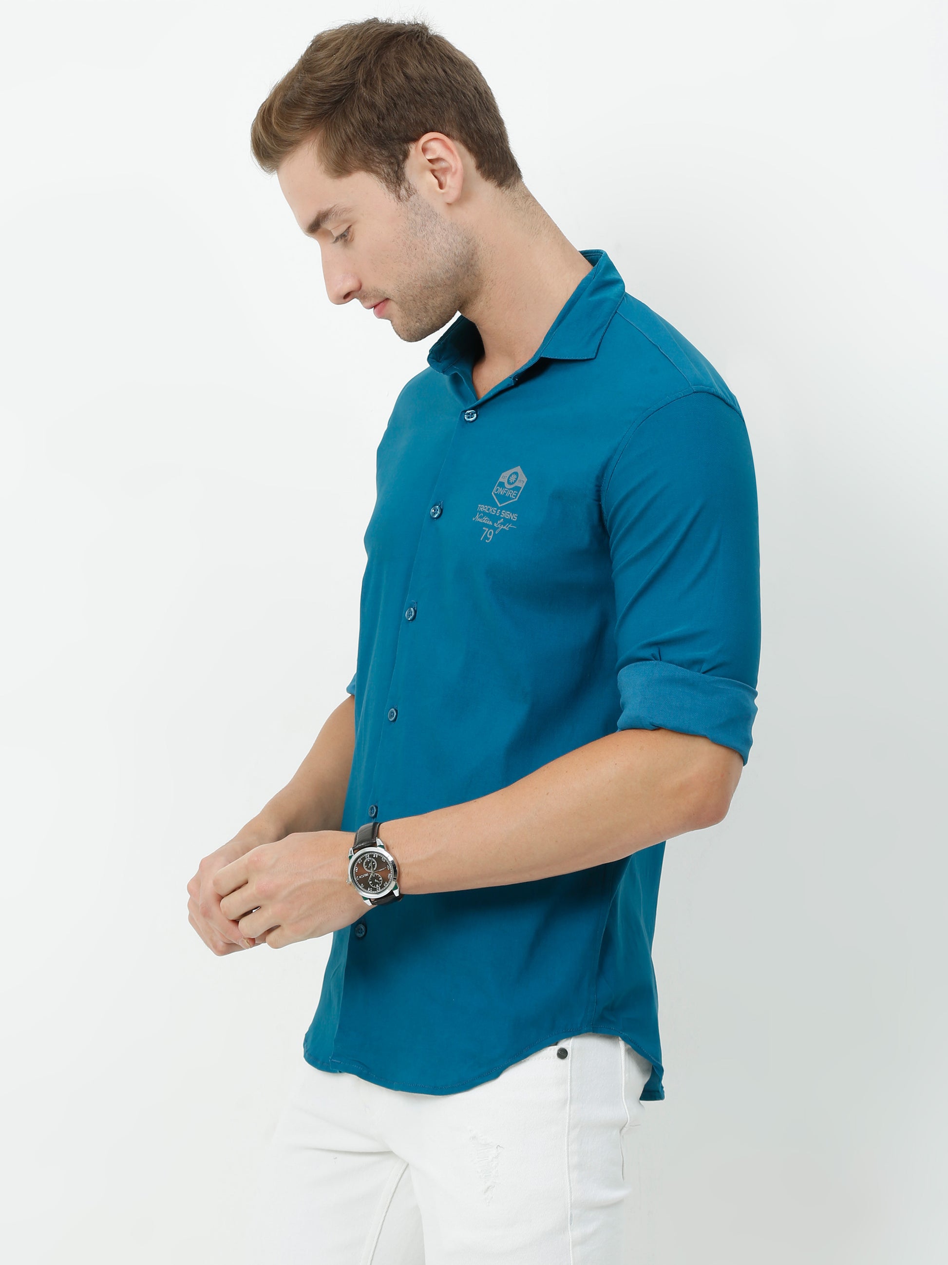 Onfire Designer Peacock Blue Shirt