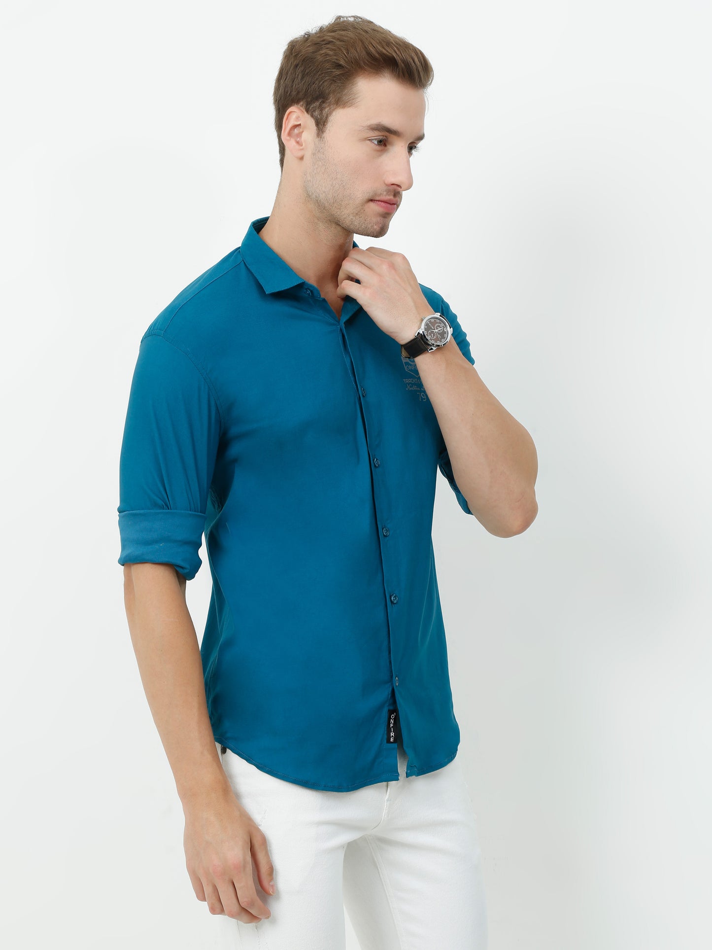 Onfire Designer Peacock Blue Shirt