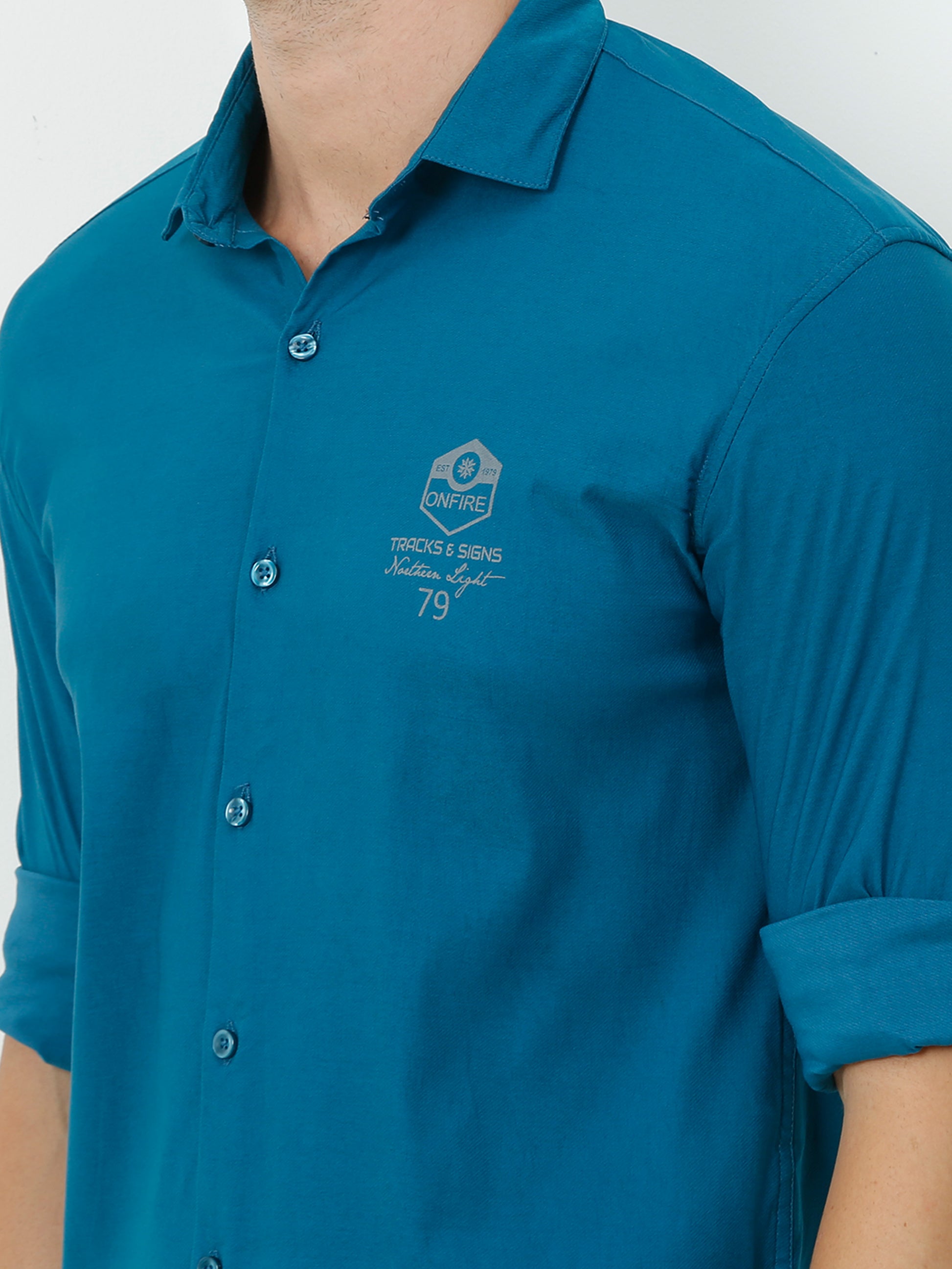 Onfire Designer Peacock Blue Shirt