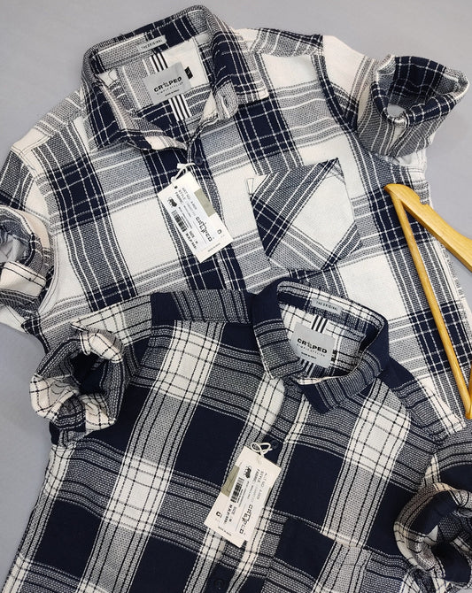 Croped Black & White Checks Full Sleeves Shirt