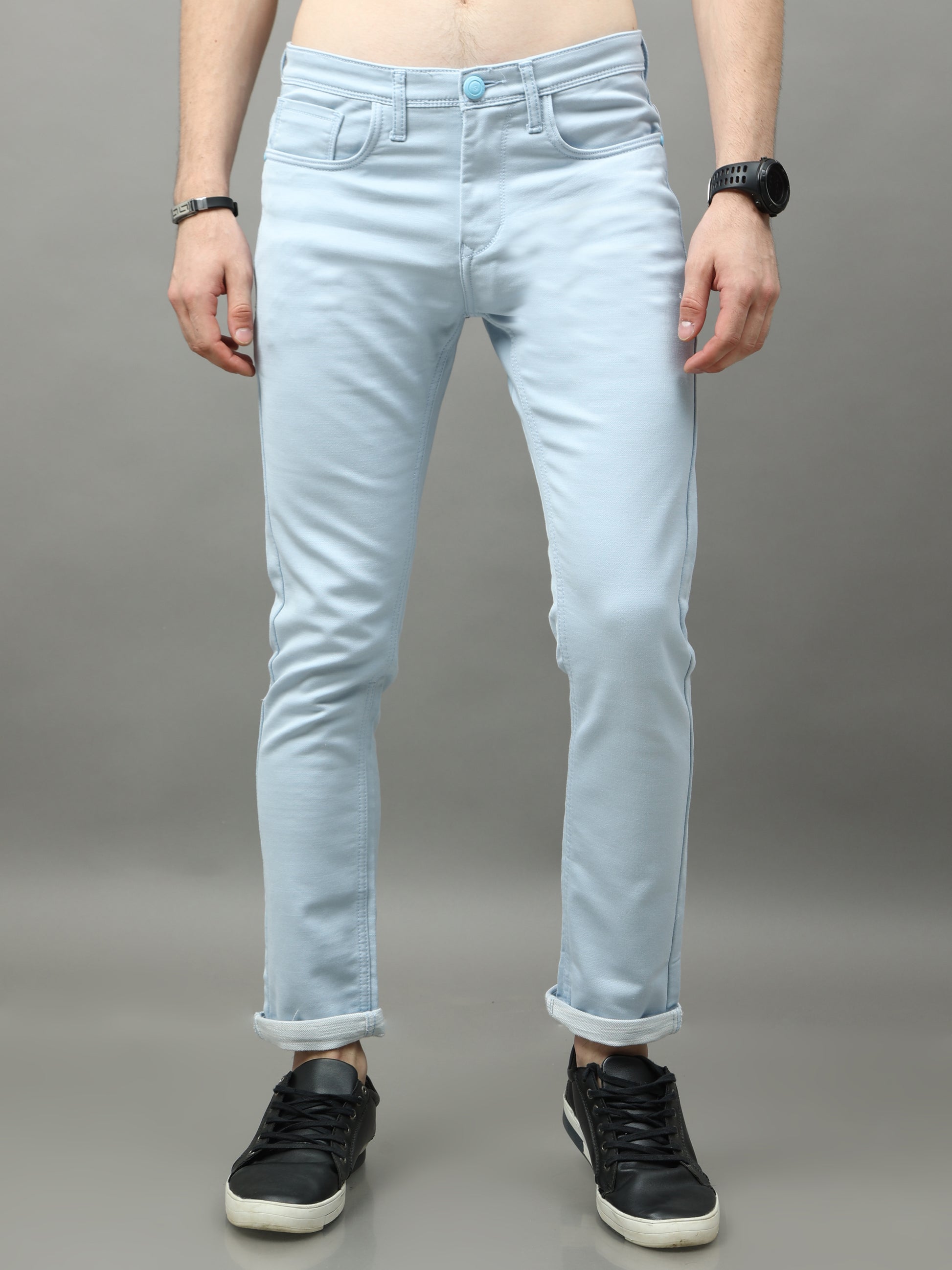 Cotton Sky Blue Skinny Bottom Wear