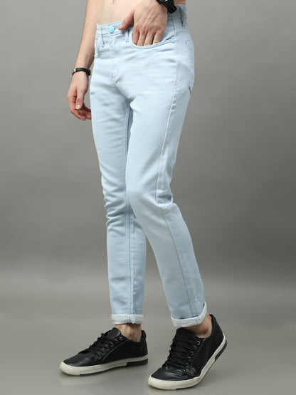 Cotton Sky Blue Skinny Bottom Wear