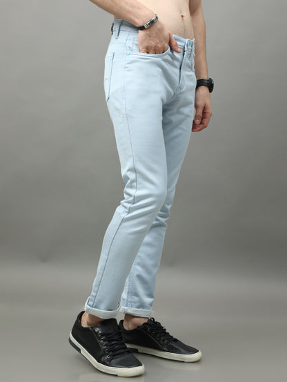 Cotton Sky Blue Skinny Bottom Wear