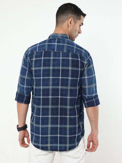 Onfire Marvao Denim Checks Cargo Shirt