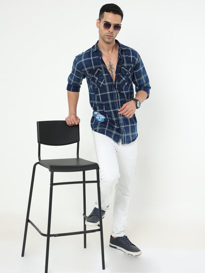 Onfire Marvao Denim Checks Cargo Shirt