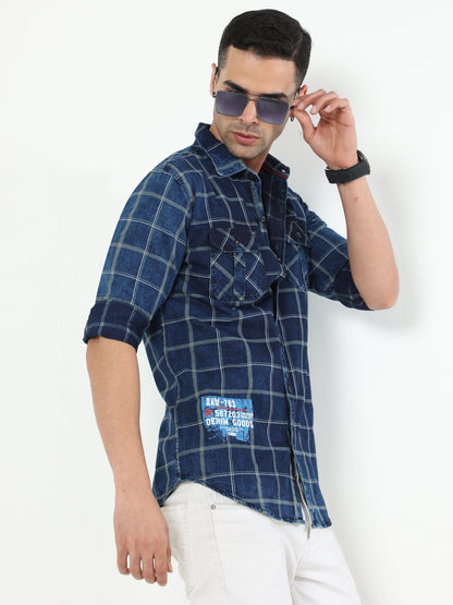 Onfire Lugano Denim Checks Cargo Shirt