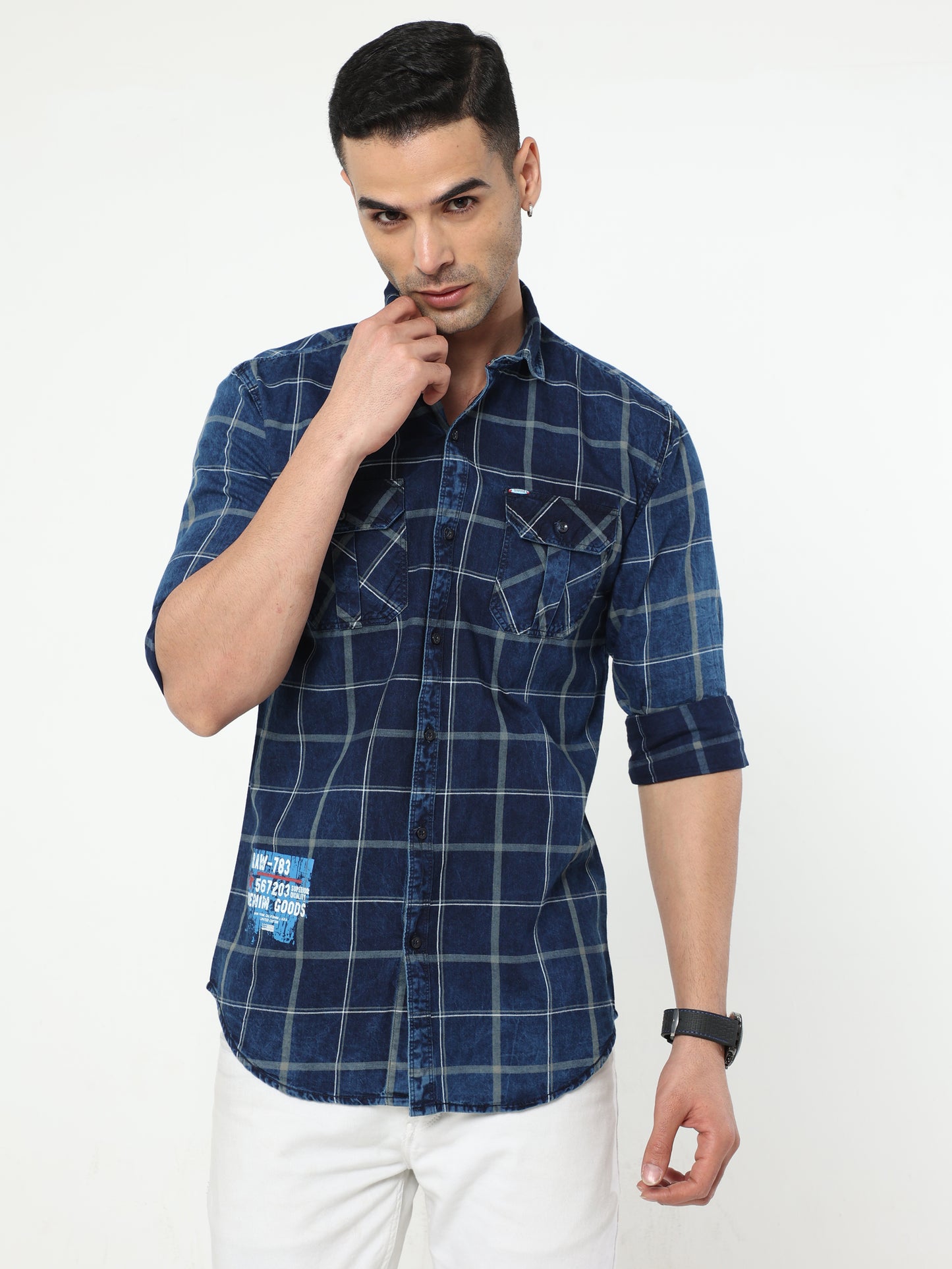 Onfire Lugano Denim Checks Cargo Shirt