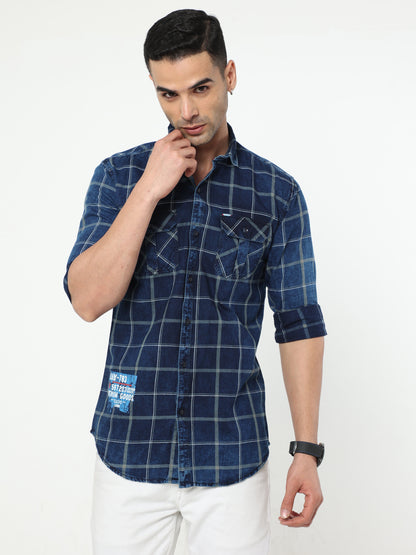 Onfire Lugano Denim Checks Cargo Shirt