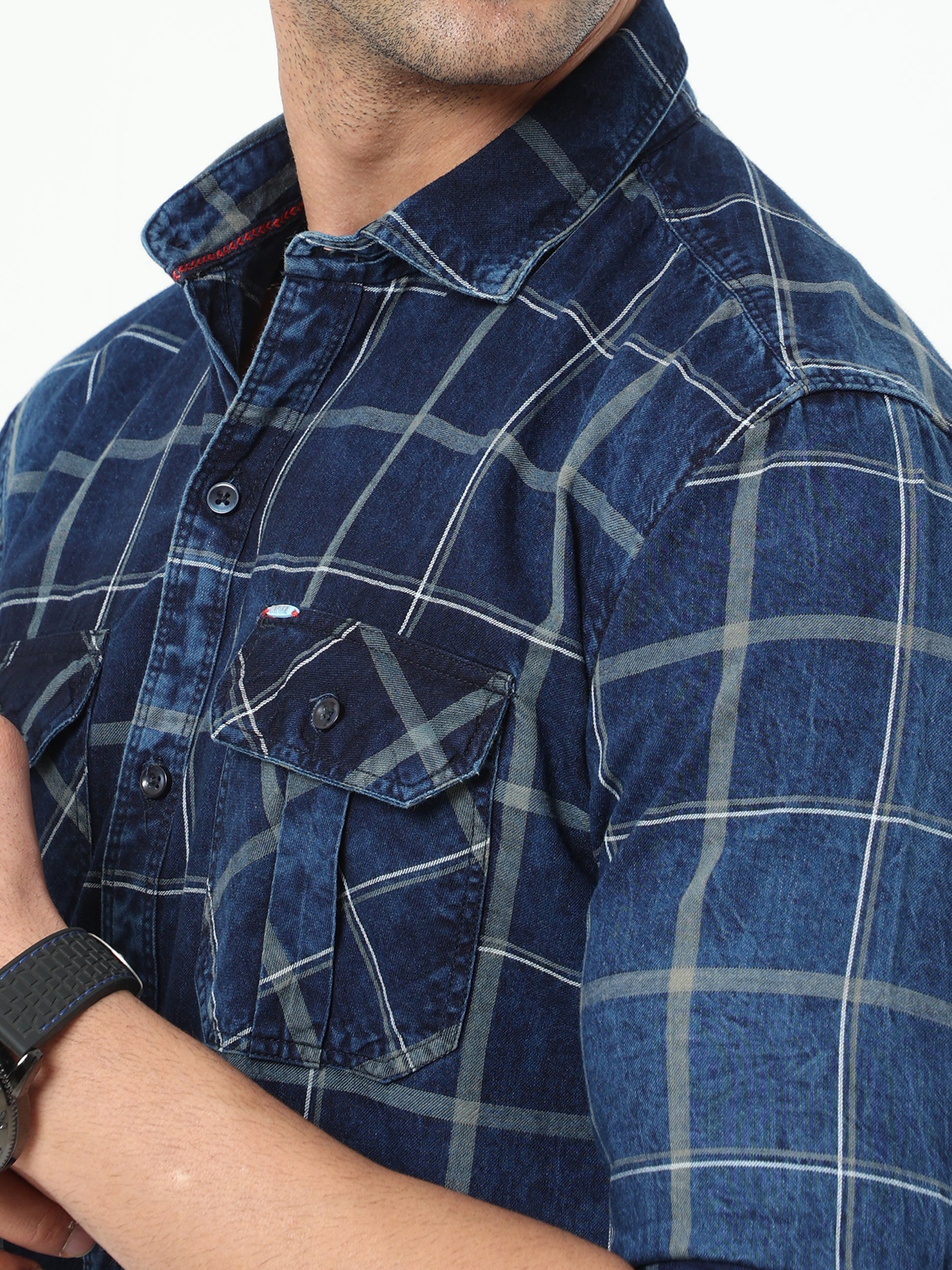 Onfire Lugano Denim Checks Cargo Shirt