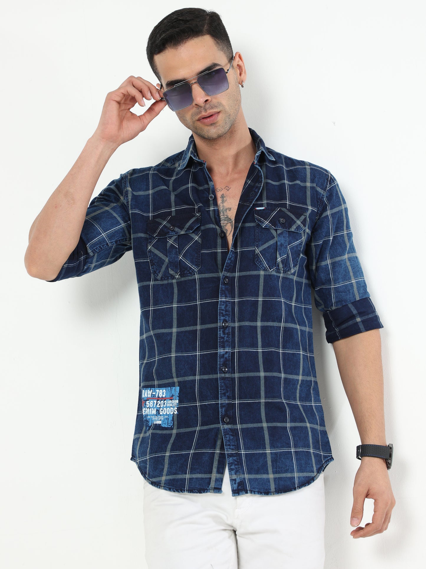 Onfire Lugano Denim Checks Cargo Shirt