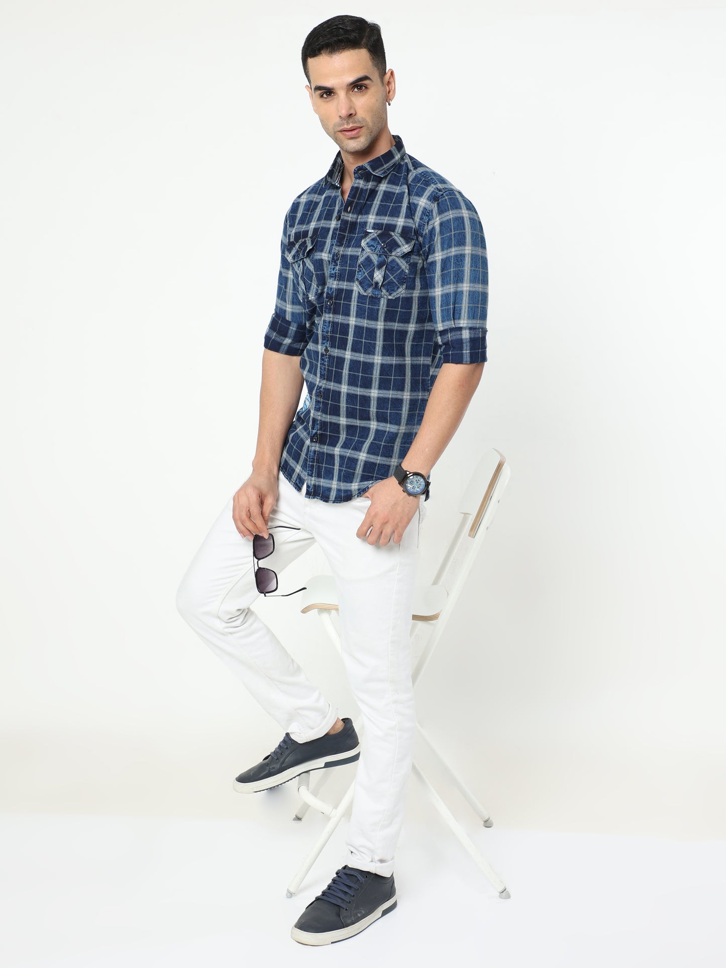 Onfire Lugano Denim Checks Cargo Shirt