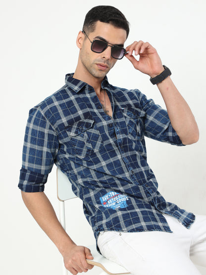 Onfire Lugano Denim Checks Cargo Shirt