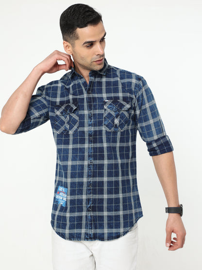 Onfire Lugano Denim Checks Cargo Shirt