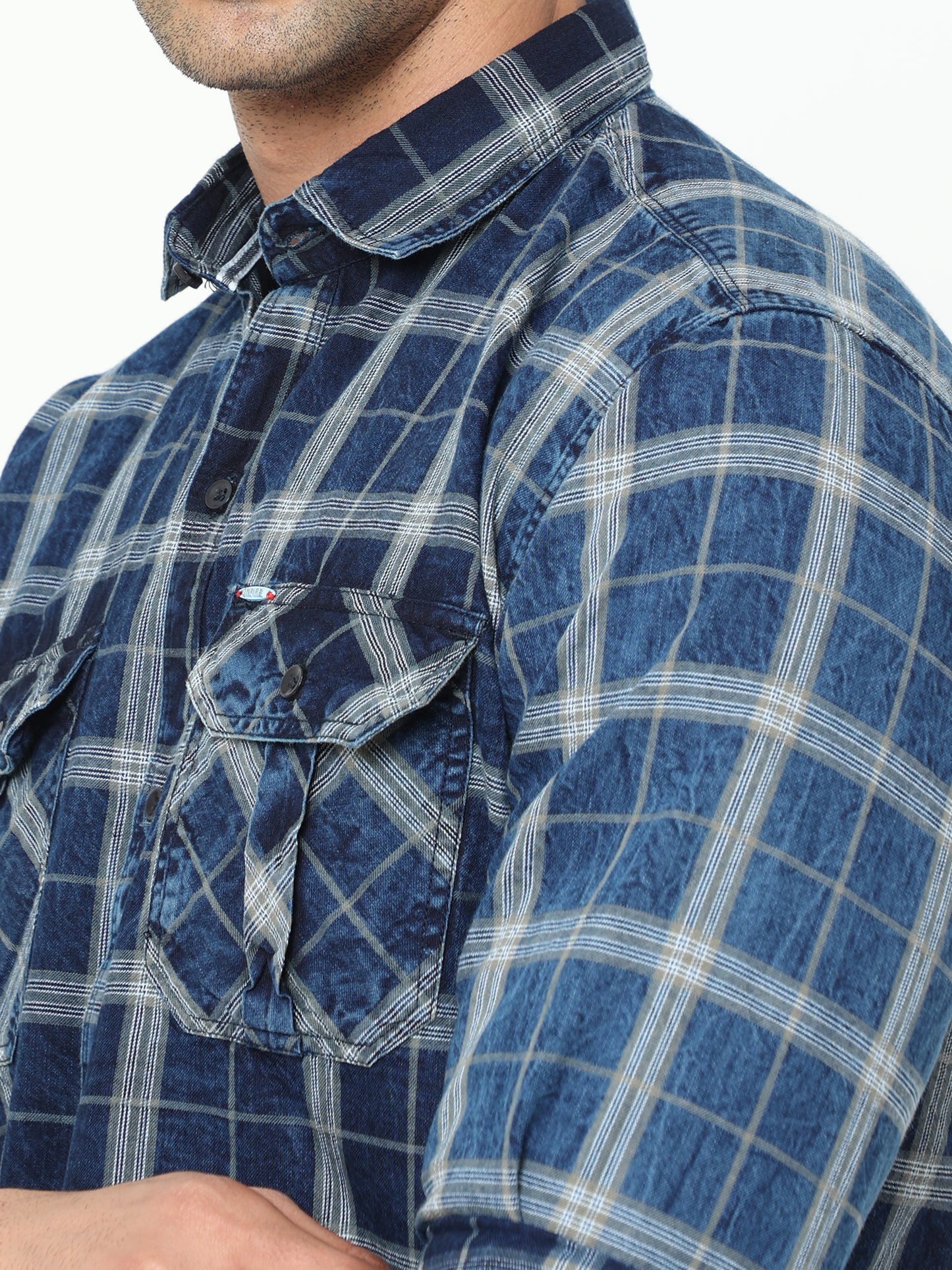 Onfire Lugano Denim Checks Cargo Shirt