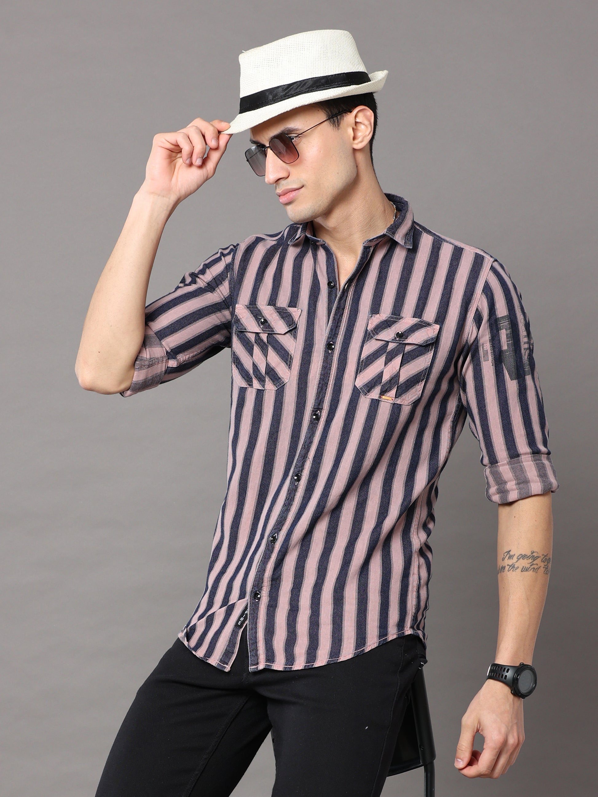 Onfire Stripe Cargo Peach Shirt