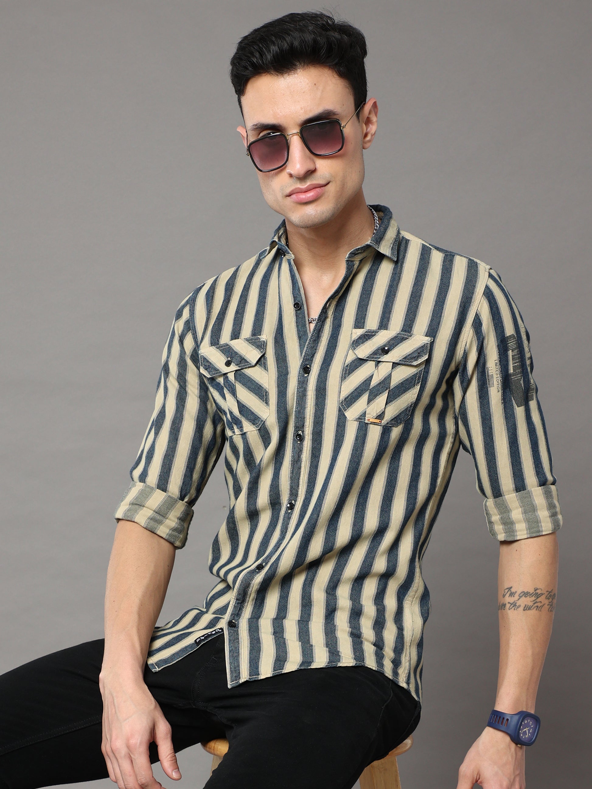 Onfire Stripe Cargo Biege Shirt