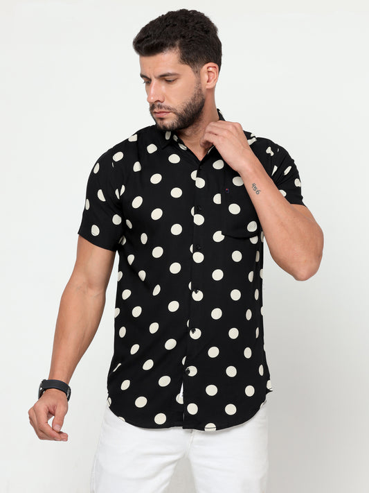 Onfire half sleeve Rayon Ball Print Black