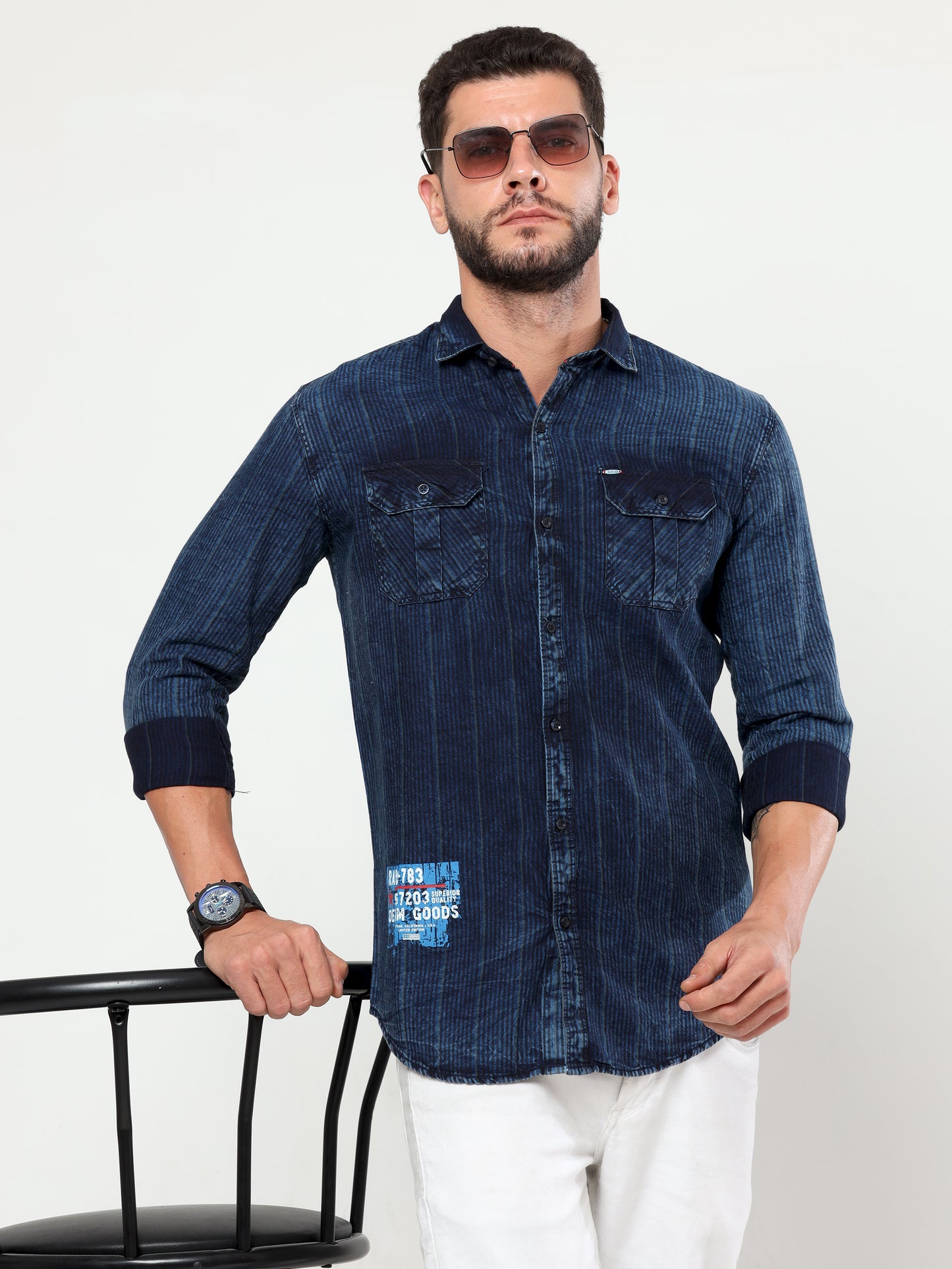 Onfire Denim Indigo Cargo Shirt Blue/Grey