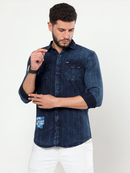 Onfire Denim Indigo Cargo Shirt Blue/Grey