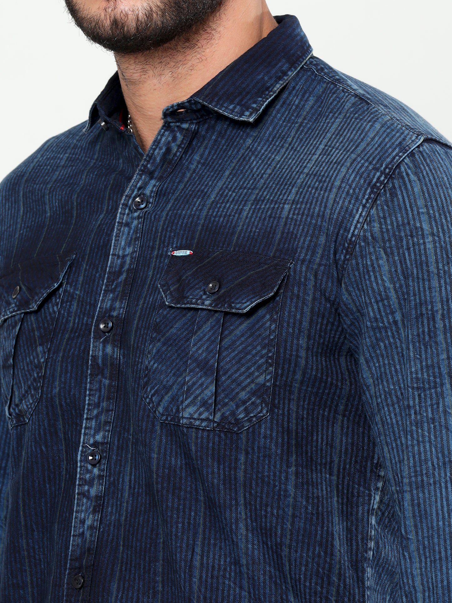 Onfire Denim Indigo Cargo Shirt Blue/Grey