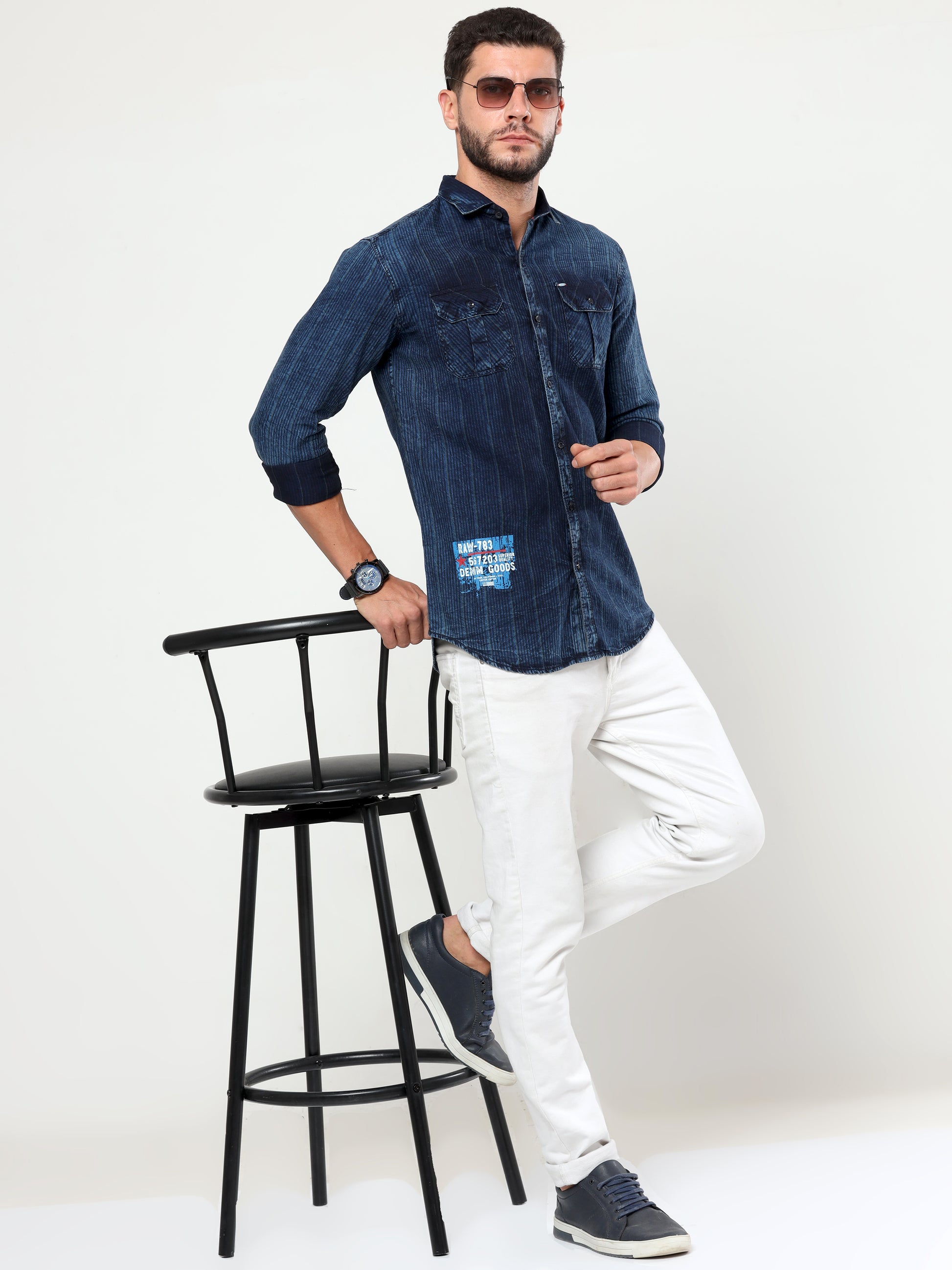 Onfire Denim Indigo Cargo Shirt Blue/Grey