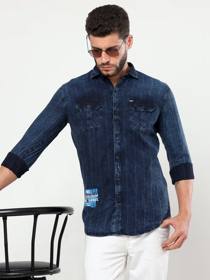 Onfire Denim Indigo Cargo Shirt Blue/Grey