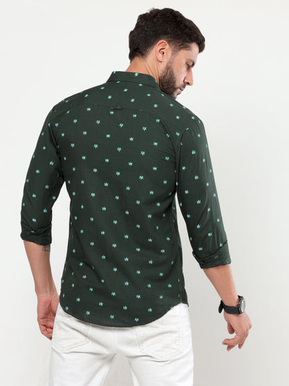 Onfire linen printed shirt bottle green