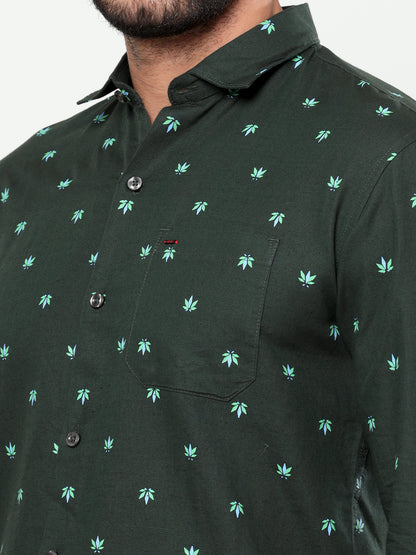 Onfire linen printed shirt bottle green