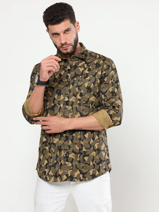 Onfire Brazil Camaflouge Lycra Print Beige Shirt - A2103A