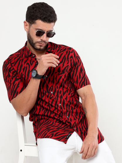 Onfire half sleeves abstract print red black