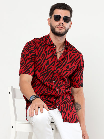 Onfire half sleeves abstract print red black