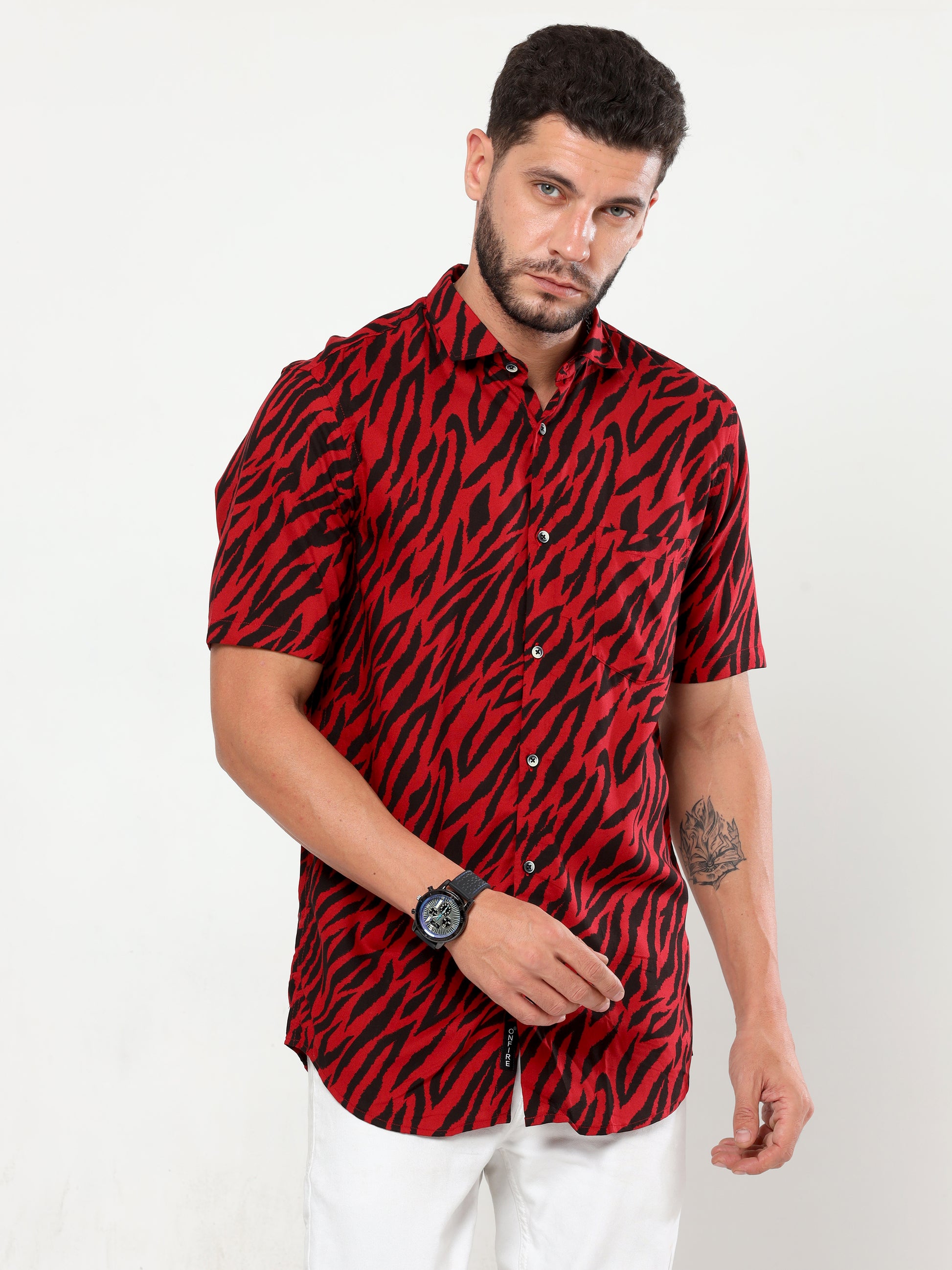 Onfire half sleeves abstract print red black