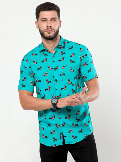 Onfire half sleeves puppy print lux green