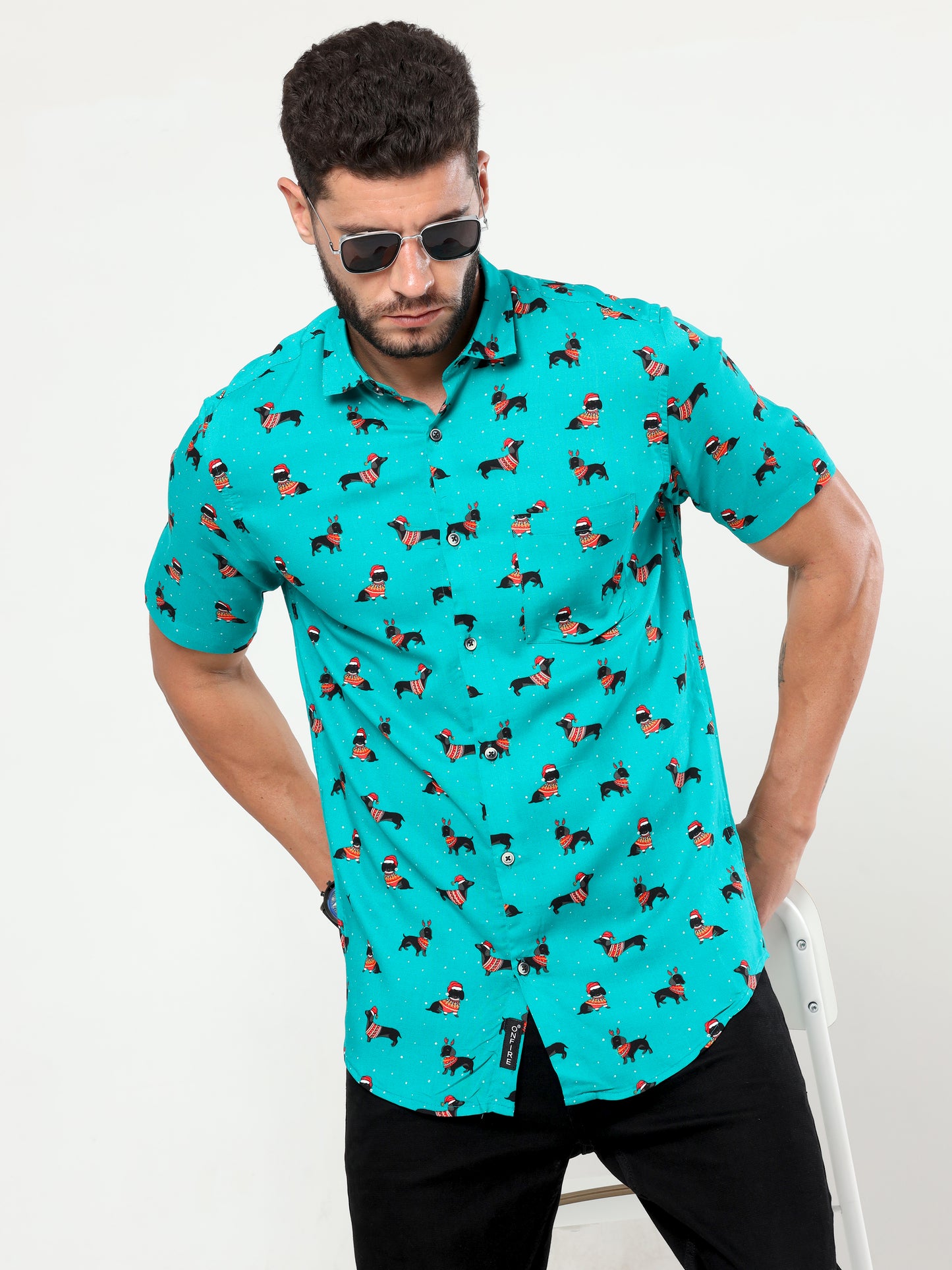 Onfire half sleeves puppy print lux green