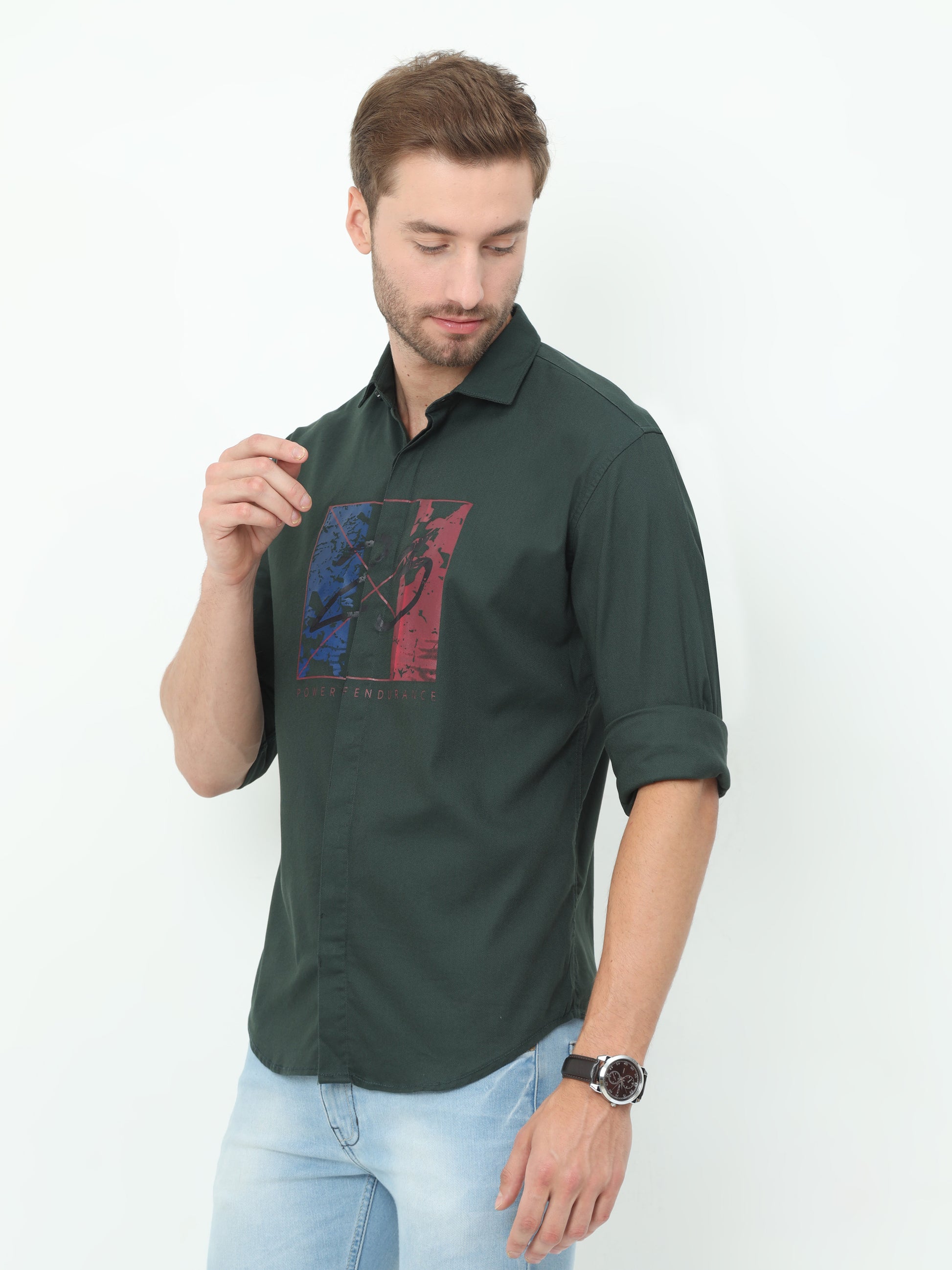 Onfire Designer Bottle Green Shirt