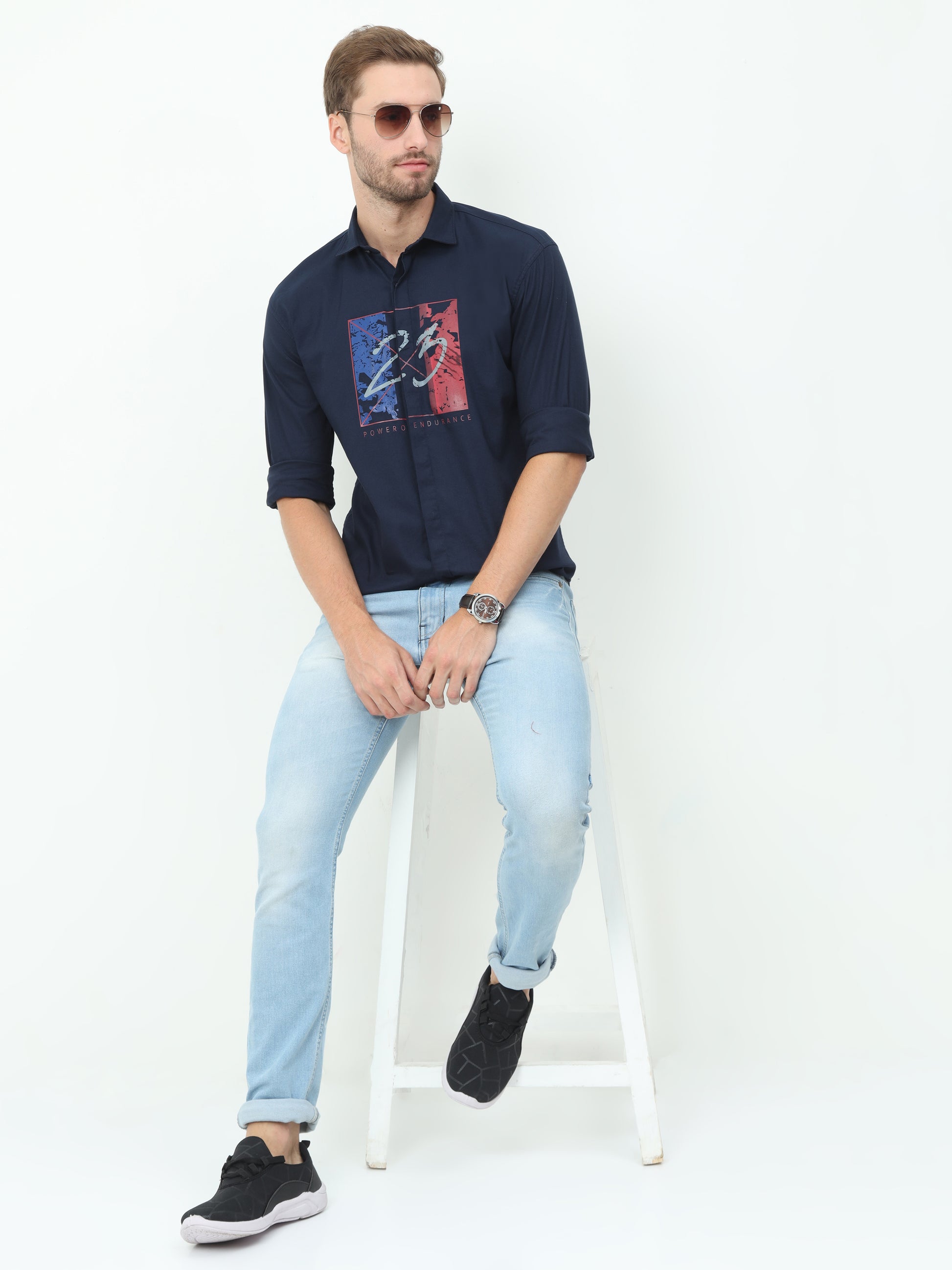 Onfire Fresco Designer Navy Blue Shirt