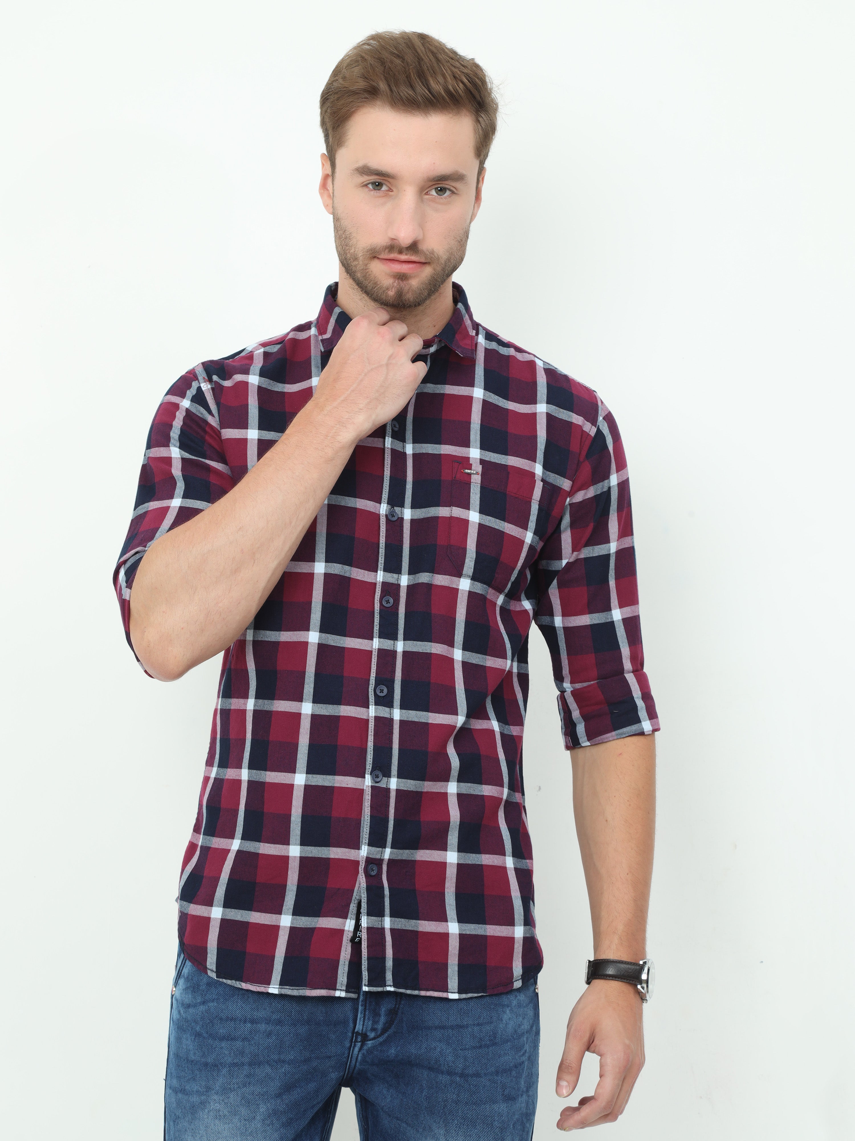 Pink check shirt clearance mens