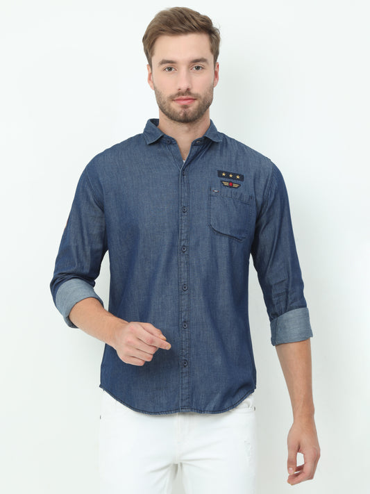 Onfire Solid Denim Blue Shirt